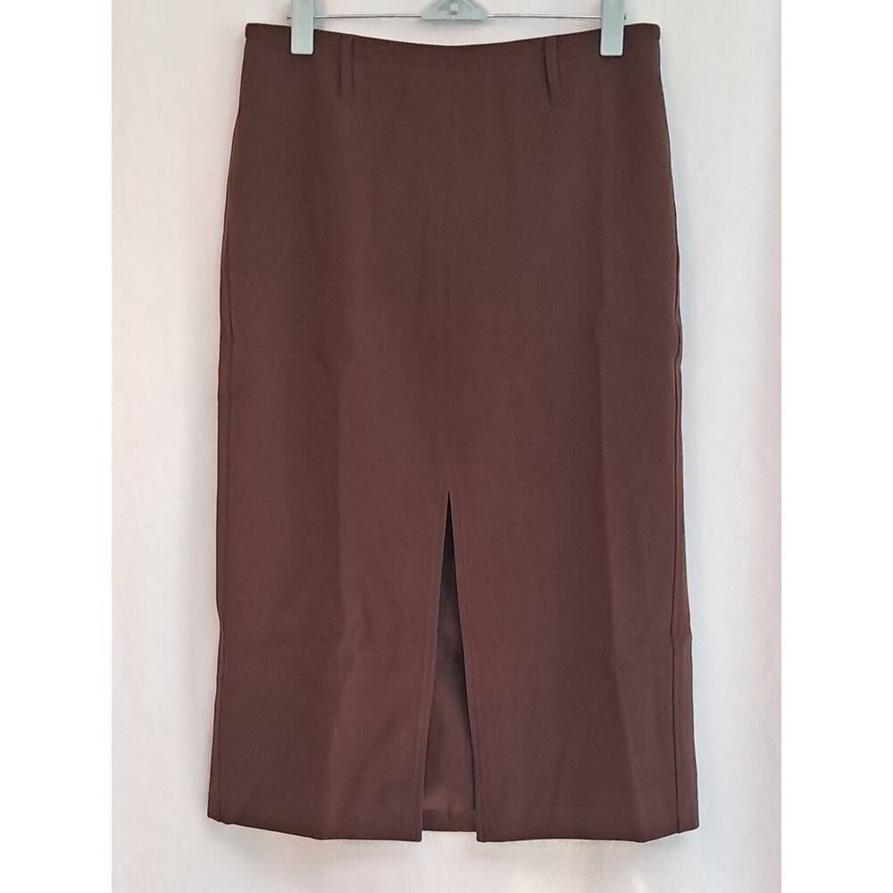 J.Crew Pencil Midi Skirt  Four-Season Stretch Brown Front Slit CD350 Size 4 NWT